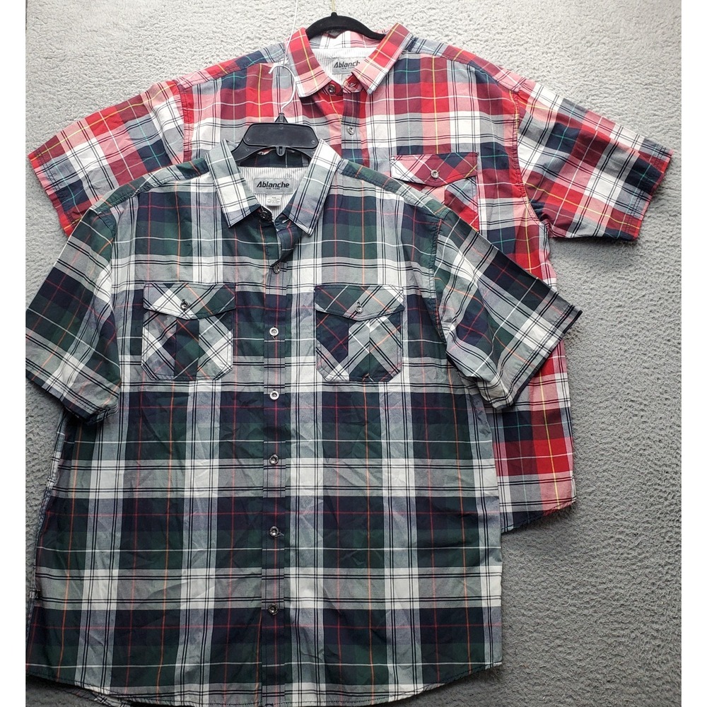 Lot of 2 Ablanche Shirt Mens 4XL Multi Plaid Chest Pocket Short Sleeve Button Up